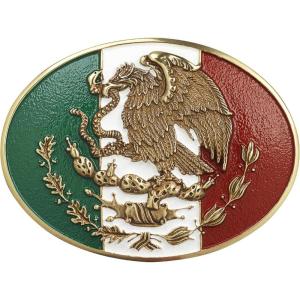 ARIAT Antique Gold Oval Buckle with Mexican Flag Colors and Gold Eagle Motif, Smooth Edge, 3-3/4″ x 2-7/8″