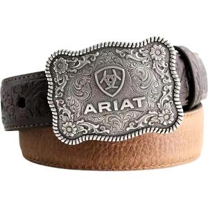 ARIAT Boy’s Rectangle Rope Edge Shield Buckle Embossed Belt (Little Kids/Big Kids)(Brown)