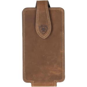 ARIAT Double Stitch Edge Concho Leather Cell Phone Case – Fits iPhone 17 Pro Max/Galaxy S24 Ultra & Similar Large Phones | Magnetic Flap | 360° Belt Clip | Medium Brown, Large (3-3/4 x 6-3/4 in)(Medium Brown)