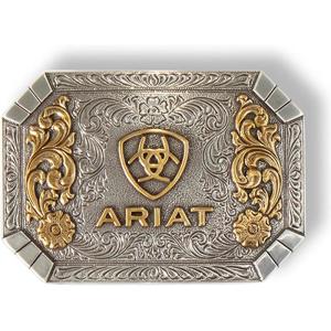 ARIAT Floral Rectangle Belt Buckle – Silver and Gold Western Cowboy Belt Buckle