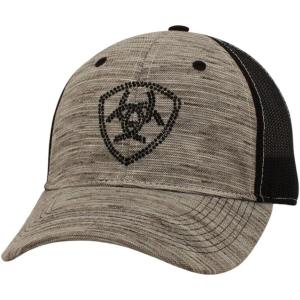 ARIAT Ladies Grey Rhinestone Shield Snapback Cap with Black Mesh Back, Adjustable(Grey)