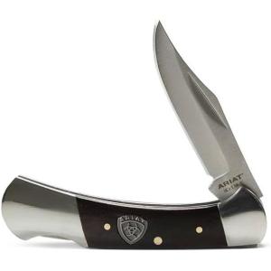 ARIAT Large Folding Knife – 3-3/8″ Smooth 3CR13 Steel Blade with Back Lock and Brown Wood Handle(Black)