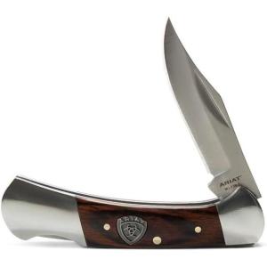 ARIAT Large Folding Knife – 3-3/8″ Smooth 3CR13 Steel Blade with Back Lock and Brown Wood Handle(Brown)