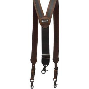 ARIAT Men’s Adjustable Suspenders with Black Pebbled Leather Inlay(Medium Brown)