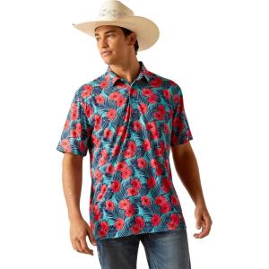 ARIAT Men’s All Over Print Polo(Blue Curacao)