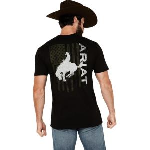 ARIAT Men’s Buckaroo T-Shirt, Buckhorn(Black/Bronco Flag)