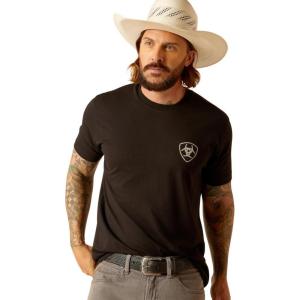 ARIAT Men’s Buckaroo T-Shirt, Buckhorn(Black/Cactus Flag)
