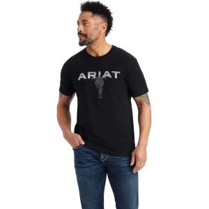 ARIAT Men’s Buckaroo T-Shirt, Buckhorn(Black/Streak Skull)