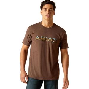 ARIAT Men’s Buckaroo T-Shirt, Buckhorn(Brown Heather/Logo Sw Landscape)