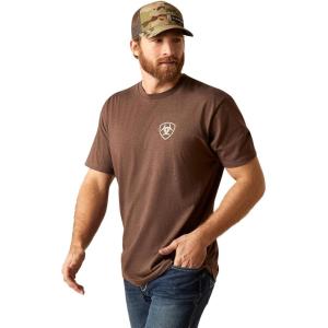 ARIAT Men’s Buckaroo T-Shirt, Buckhorn(Brown Heather/Tonal Flag)