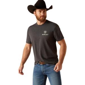 ARIAT Men’s Buckaroo T-Shirt, Buckhorn(Charcoal Heather/Eagle Round)