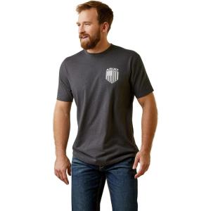 ARIAT Men’s Buckaroo T-Shirt, Buckhorn(Charcoal Heather/Patriot Badge)