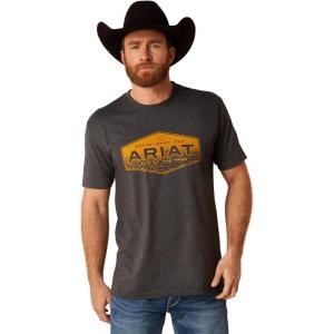 ARIAT Men’s Buckaroo T-Shirt, Buckhorn(Charcoal Heather/Quadrangle)