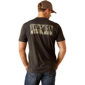 ARIAT Men’s Buckaroo T-Shirt, Buckhorn(Charcoal Heather/Rider Label)