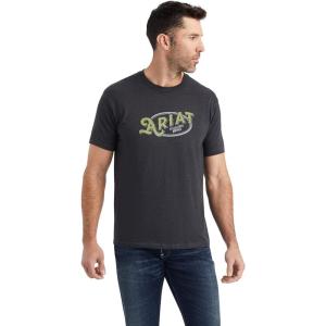 ARIAT Men’s Buckaroo T-Shirt, Buckhorn(Charcoal Heather/Rope Oval)