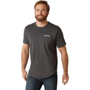 ARIAT Men’s Buckaroo T-Shirt, Buckhorn(Charcoal Heather/Wooden Badges)