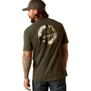 ARIAT Men’s Buckaroo T-Shirt, Buckhorn(Dark Olive/Camo Ring)