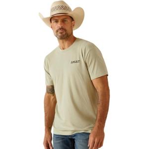 ARIAT Men’s Buckaroo T-Shirt, Buckhorn(Desert Sage Heather/Eagle Flag)