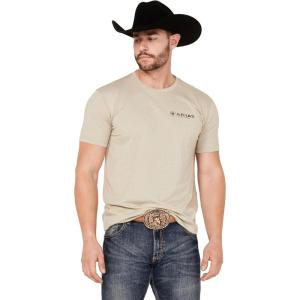 ARIAT Men’s Buckaroo T-Shirt, Buckhorn(Khaki Heather/Zuni Flag)