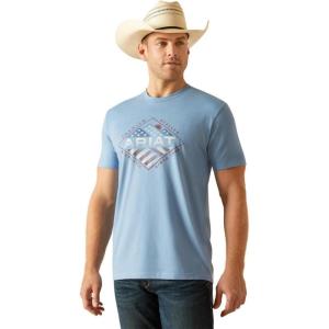 ARIAT Men’s Buckaroo T-Shirt, Buckhorn(Light Blue Heather/Usa Range)