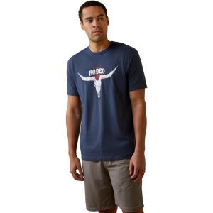 ARIAT Men’s Buckaroo T-Shirt, Buckhorn(Navy Heather/Rodeo Skull)