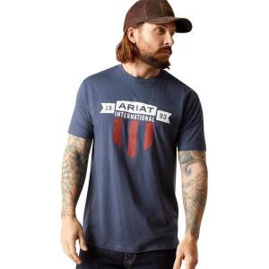 ARIAT Men’s Buckaroo T-Shirt, Buckhorn(Navy Heather/Usa Banner Shield)