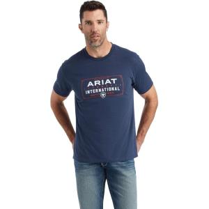 ARIAT Men’s Buckaroo T-Shirt, Buckhorn(Navy Heather/Western Lockup)