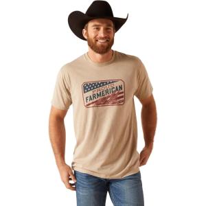 ARIAT Men’s Buckaroo T-Shirt, Buckhorn(Oatmeal Heather/Farmerican)