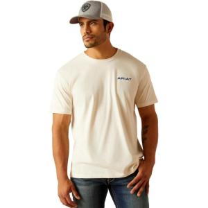 ARIAT Men’s Buckaroo T-Shirt, Buckhorn(Off White/Logo)