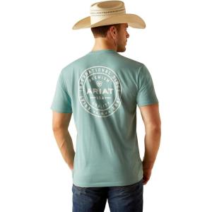 ARIAT Men’s Buckaroo T-Shirt, Buckhorn(Oil Blue Heather/Heritage Circle)