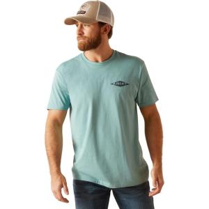 ARIAT Men’s Buckaroo T-Shirt, Buckhorn(Oil Blue Heather/Work Diamond)