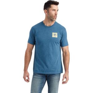 ARIAT Men’s Buckaroo T-Shirt, Buckhorn(Steel Blue Heather/Linear Octane)
