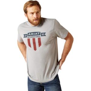 ARIAT Men’s Buckaroo T-Shirt, Buckhorn(Stone Heather/Usa Banner Shield)