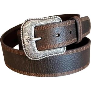 ARIAT Men’s Distressed Tapered Leather Western Belt with Stitched Edges(Brown)