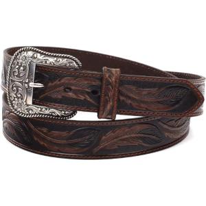 ARIAT Men’s Embossed Leaf Leather Belt with Etched Silver Buckle(Brown)