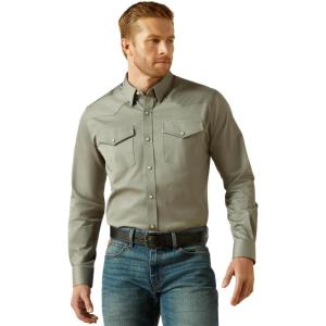 ARIAT Men’s Khaki Solid Fitted Shirt(Grey)