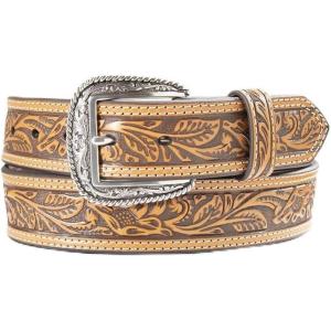 ARIAT Men’s Leather Floral Embossed Belt(Tan)
