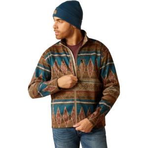 ARIAT Men’s Navy Caldwell Full Zip Sweater Jacket(Oxford Tan Southwest Print)