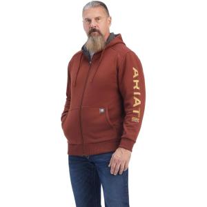 ARIAT Men’s Rebar All-Weather Full Zip Hoodie(Cherry Mahogany/ Antique Gold)