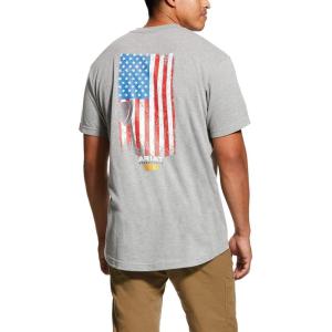 ARIAT Men’s Rebar Cotton Strong American Grit Graphic T-Shirt(Heather Grey)