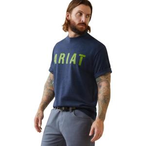 ARIAT Men’s Rebar Cotton Strong T-Shirt(Navy Heather/Lime)