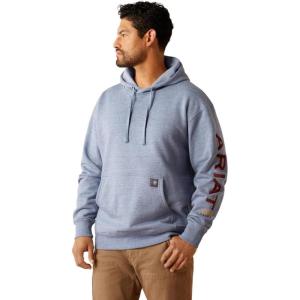 ARIAT Men’s Rebar Graphic Hoodie(Colony Blue Heather/Firebrick)