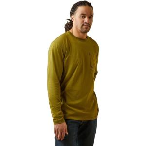 ARIAT Mens Rebar Workman Logo Long Sleeve Crew(Avocado/ Beech)