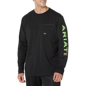 ARIAT Mens Rebar Workman Logo Long Sleeve Crew(Black/Lime)