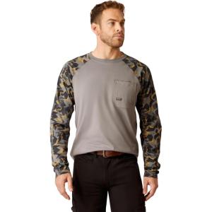 ARIAT Mens Rebar Workman Logo Long Sleeve Crew(Charcoal Grey Camo)