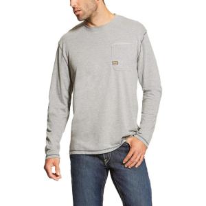 ARIAT Mens Rebar Workman Logo Long Sleeve Crew(Heather Grey)