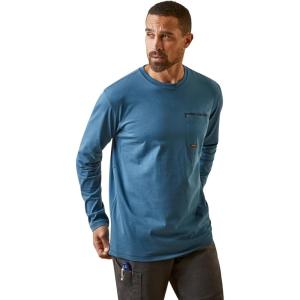 ARIAT Mens Rebar Workman Logo Long Sleeve Crew(Indian Teal)