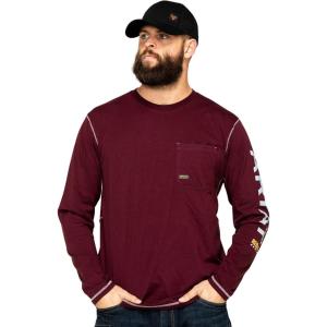 ARIAT Mens Rebar Workman Logo Long Sleeve Crew(Malbec)