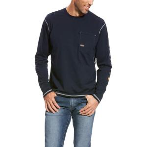 ARIAT Mens Rebar Workman Logo Long Sleeve Crew(Navy)