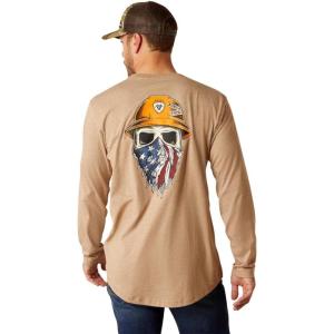 ARIAT Mens Rebar Workman Logo Long Sleeve Crew(Oatmeal Heather)